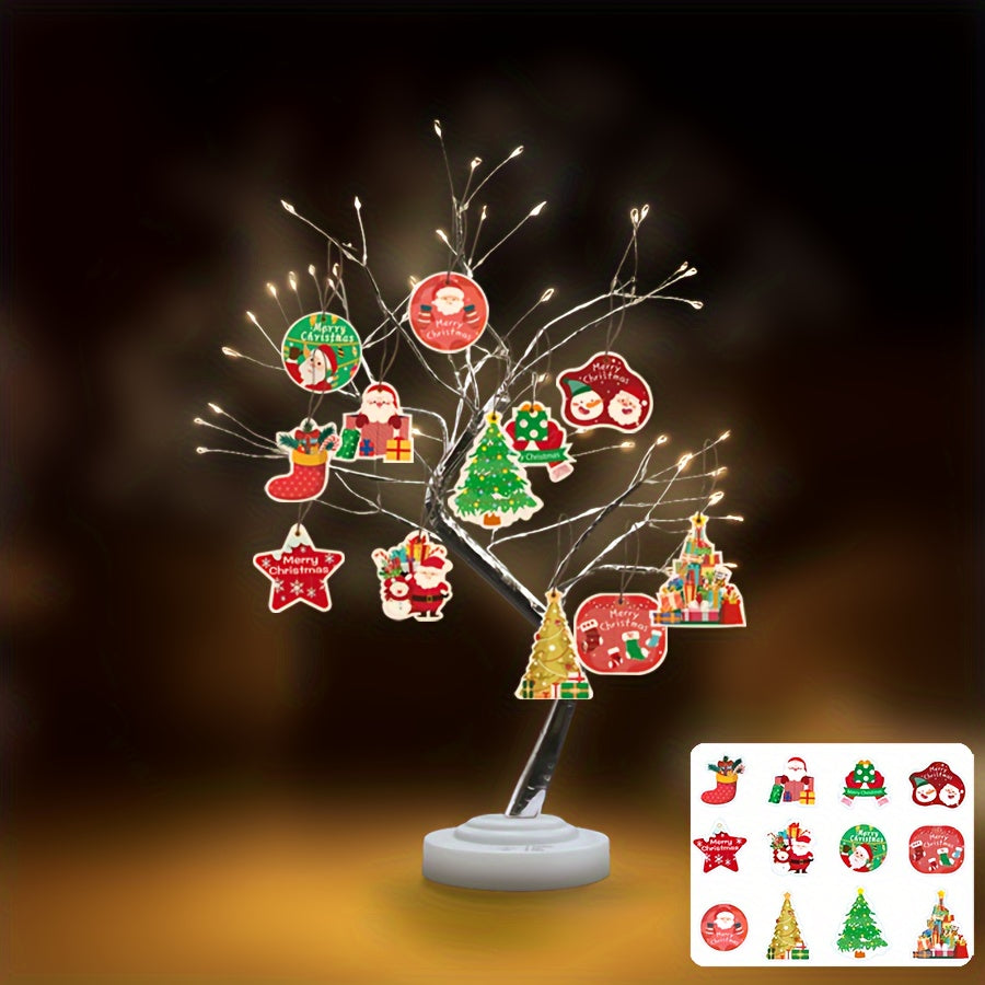 Árbol de bonsái artificial de 50.8cm con luz y 108 luces LED cálidas, doble USB, alimentado por batería, para decoración de dormitorio y ambiente festivo