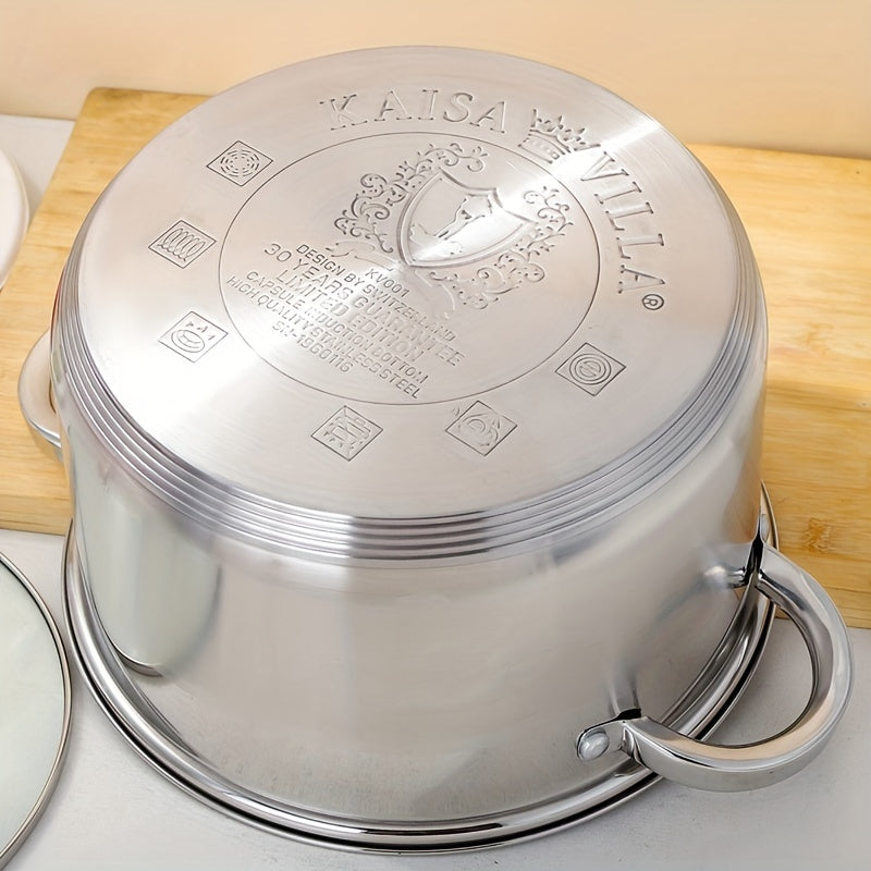 Stainless Steel Soup Pot Double Ears Thickened 5-Layer Bottom for Gas Stove and Induction