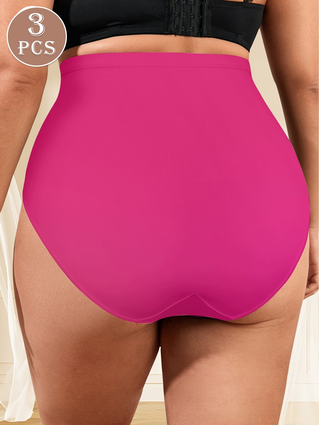 Plus Size High Waist Triangle Panties Set 3 Pack Soft Polyester Solid Color