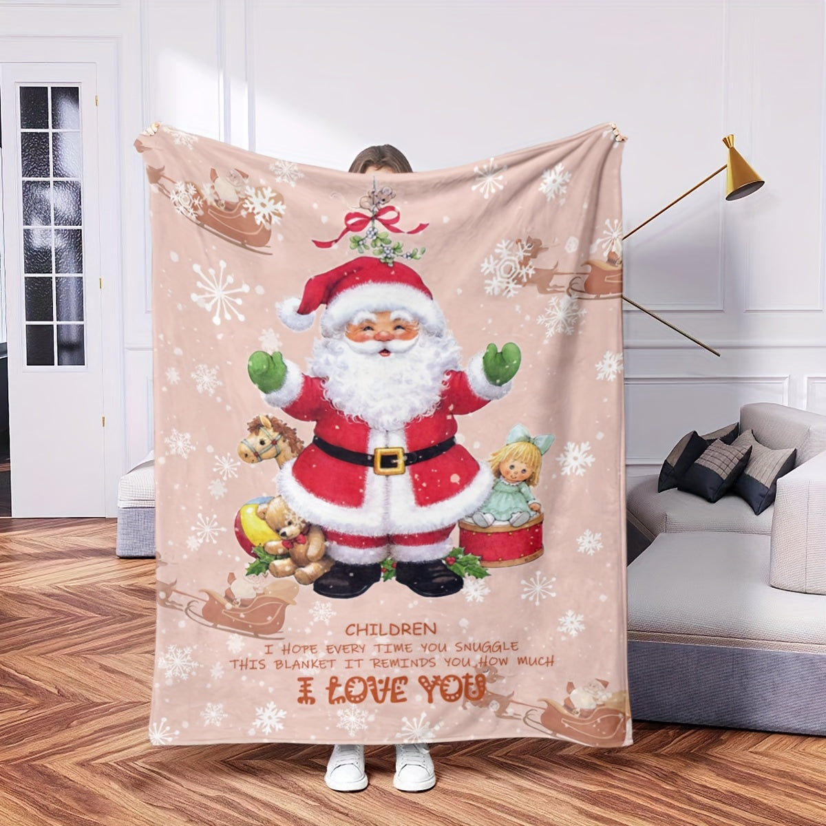 Flannel Throw Blanket with Santa Claus Print All-Season Stain-Resistant Gift