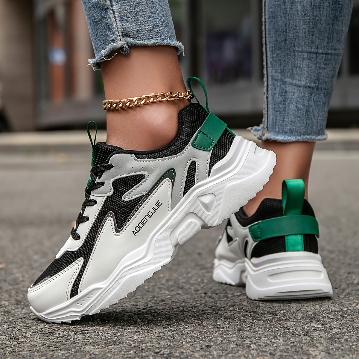Women's Color Block Lightweight Casual Lace-Up Sneakers for Walking