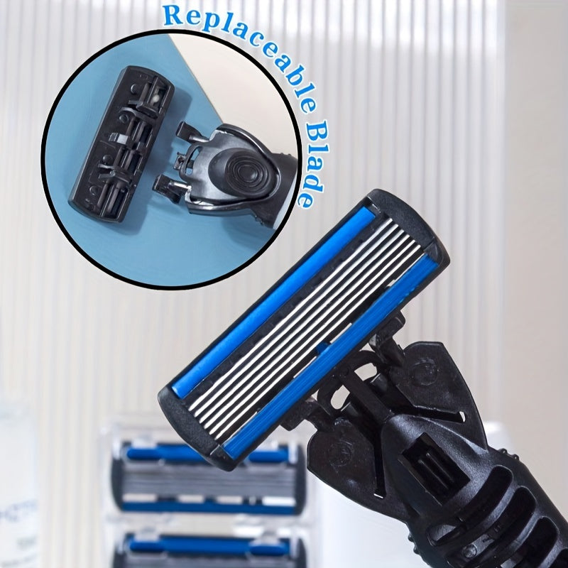 Men's Safety Razor Set with Stainless Steel Handle and Replaceable Blades for Beard and Mustache