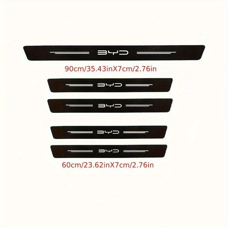 Car Carbon Fiber Door Threshold Stickers Pack of 5 Black and White Protective Trim