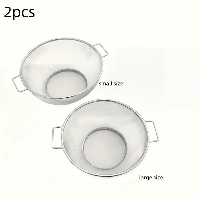 2 Stainless Steel Mesh Sieves for Pasta Vegetables Rice Fruits Durable Grip