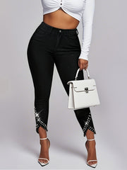 Pantalones de mujer de talla grande con dobladillo de diamantes y nueve décimas, casuales y ajustados