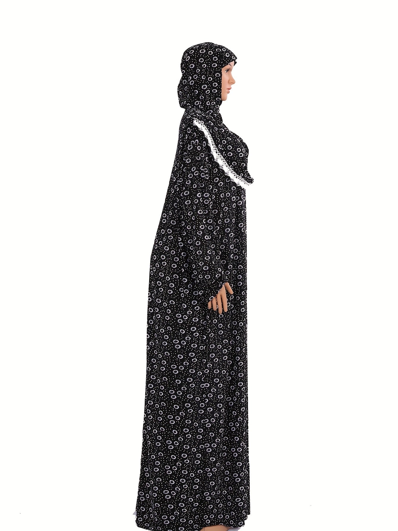 Plus o'lchamdagi musulmon abaya kiyimi ro'ba - modest gul bosma uzun qo'lqopli kiyim, yoping