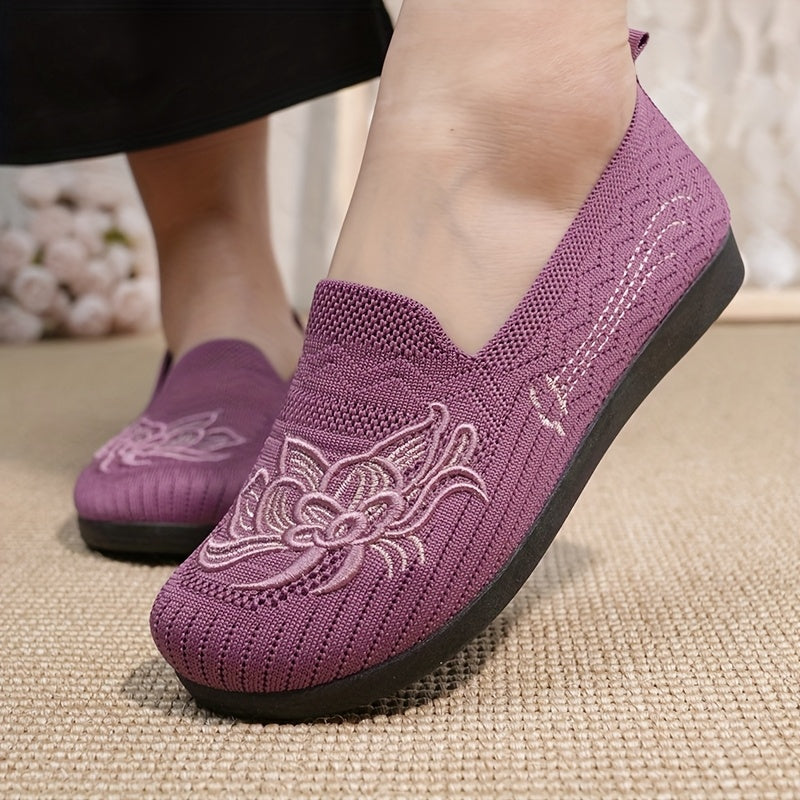 Ayollar uchun slip-on sport poyabzali, nafas oluvchi mato, gul naqshli, kundalik poyabzal