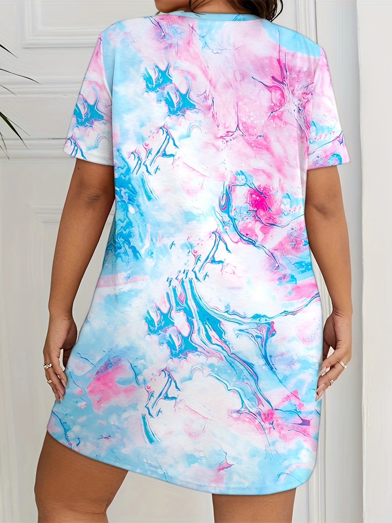 Plus Size Women's Tie Dye Short Sleeve Sleep Dress Nightdress