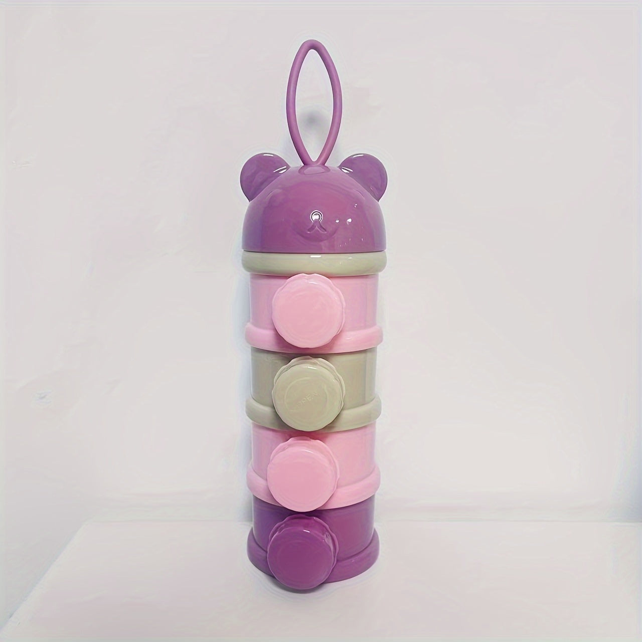 Caja de almacenamiento para snacks con diseño de oso de dibujos animados, de cuatro capas, reutilizable