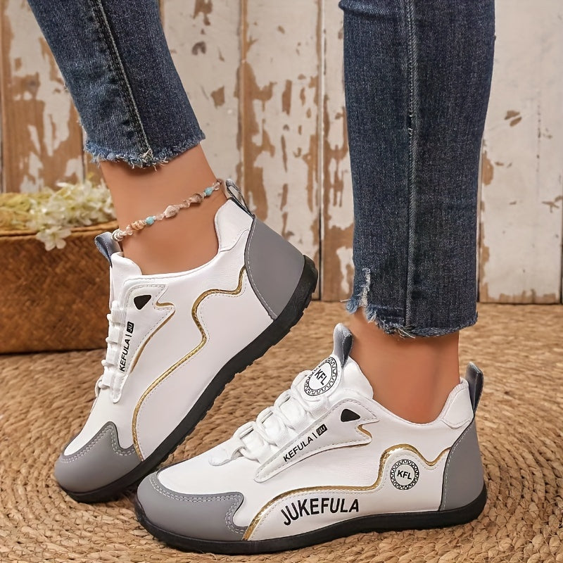 Women's Colorblock Sneakers White Gray Non-Slip Low Top Lace-Up Casual All-Season