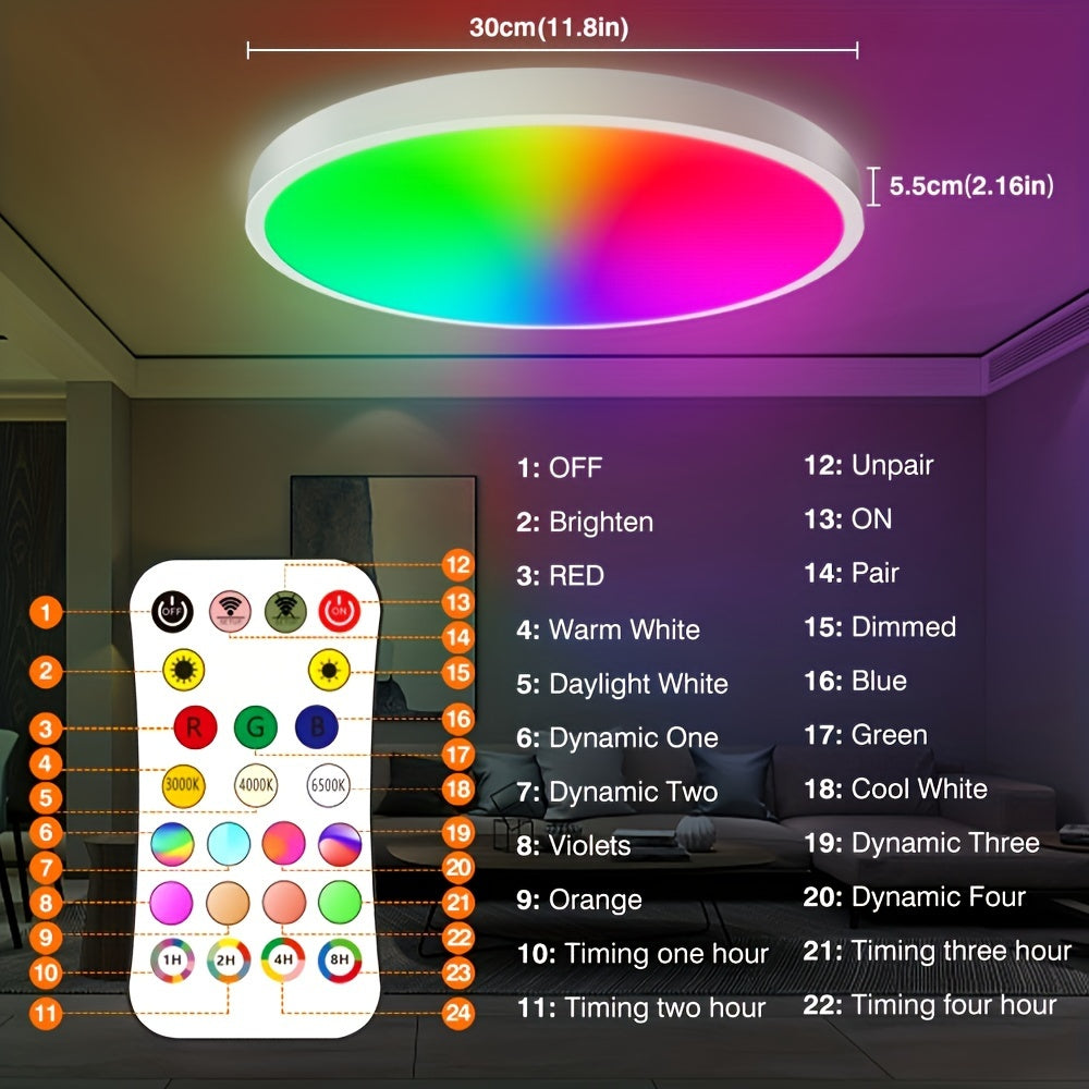 Dimmable Smart RGB LED Ceiling Light with App Remote Control Music Sync for Indoor Rooms