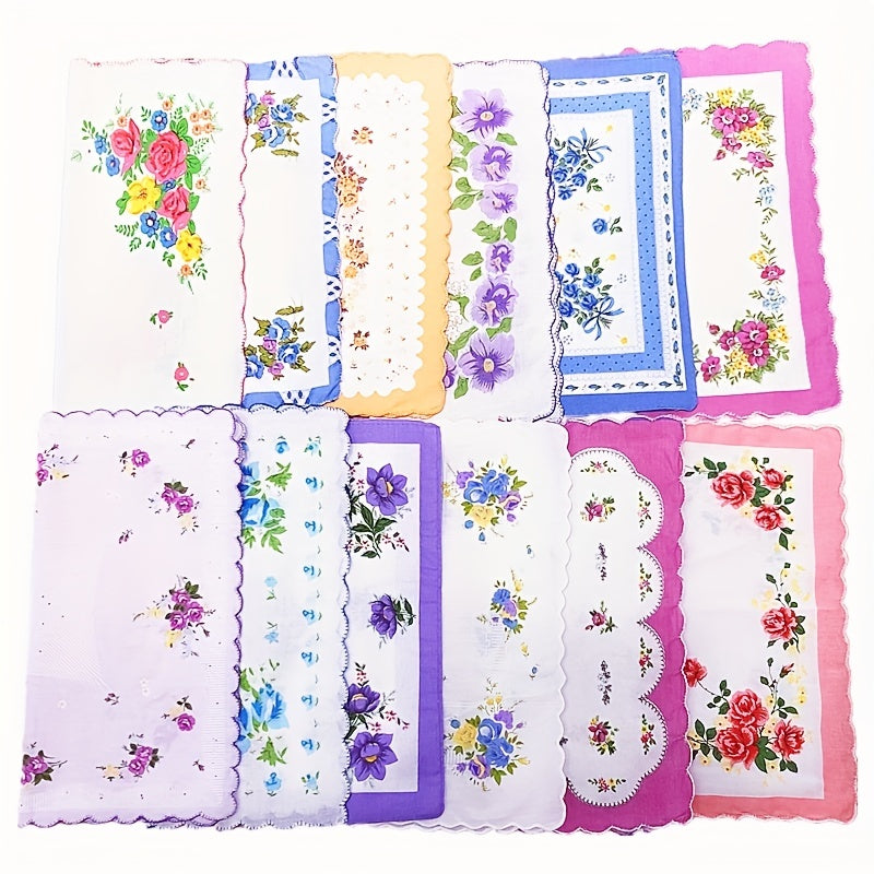 Men's Cotton Handkerchiefs Set of 12 Floral Design 28cm