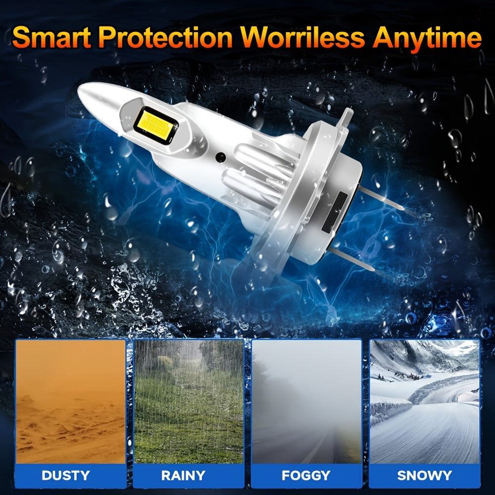 2шт. LED-фары H7 для автомобиля, сверхяркие 30000Лм, 6000K, белый цвет, противотуманные фары