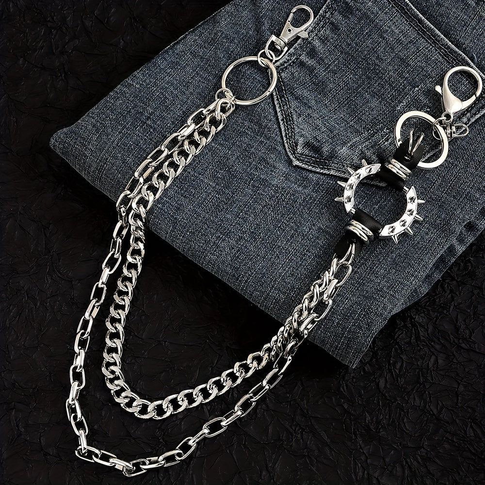 Men's Gold Punk Rock Waist Chain Wallet Chain for Hip-Hop Style with Spiked Design