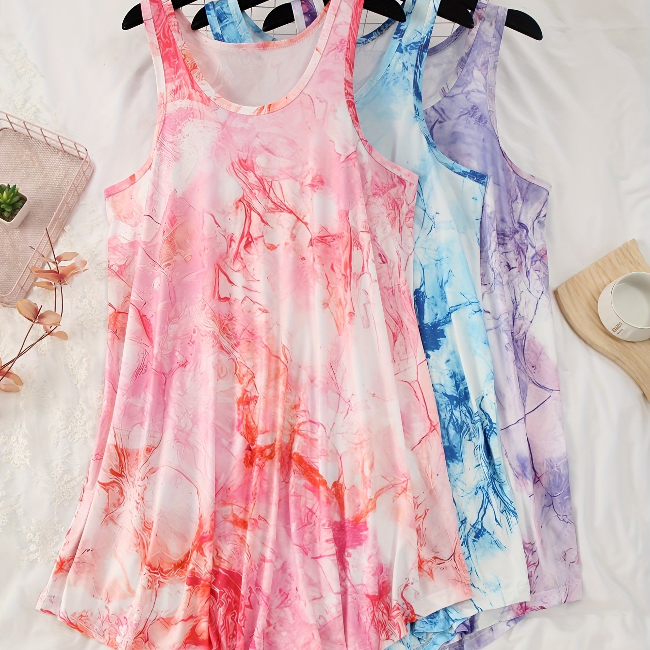 Women's Sleeveless Cotton Nightgowns 3-Pack Solid Color Sleep Dresses