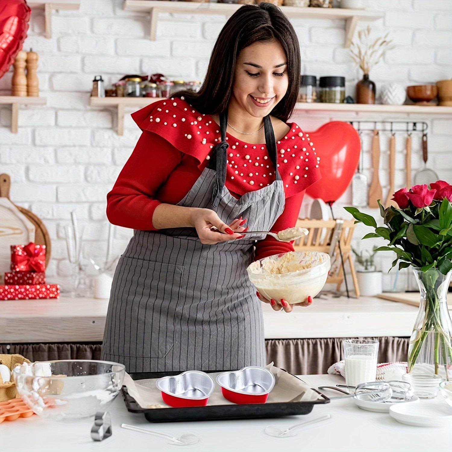 Heart Shaped Mini Loaf Pan with Lid for Baking, Small Cake Mold, Air Fryer Compatible