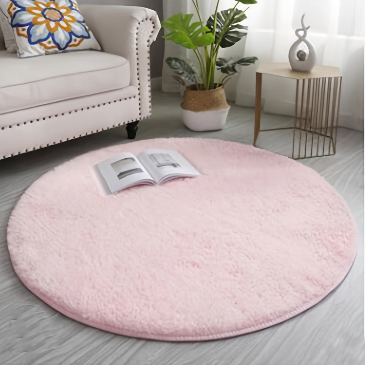 Soft Plush Round Area Rug Non-Slip Backing Machine Washable Indoor Decor
