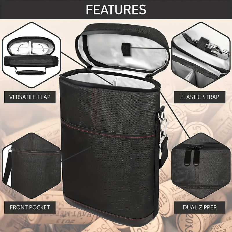 Insulated Wine Bottle Carrier Set for Picnics Camping Beach Trips Black Gray Red