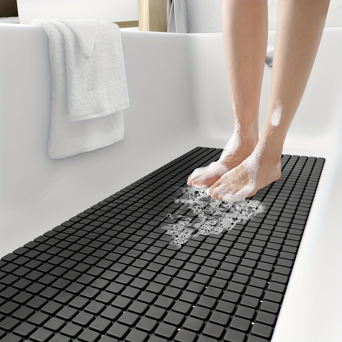 Extra Long Non-Slip Bath Tub Mat Gray 39.88cm x 100.08cm with Suction Cups