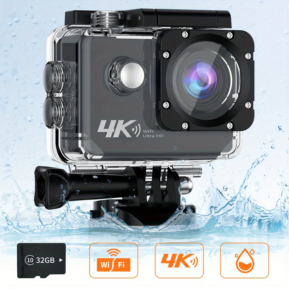 4K WiFi Action Camera with LCD Display Digital Zoom Waterproof 32GB Memory