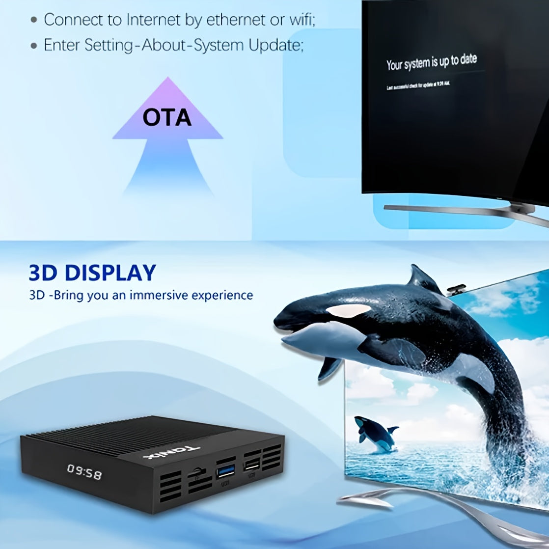 Android TV Box with Amlogic S905X4, Android 11, 4GB RAM, 32GB/64GB Storage, Wi-Fi 2.4G/5G, 100m LAN