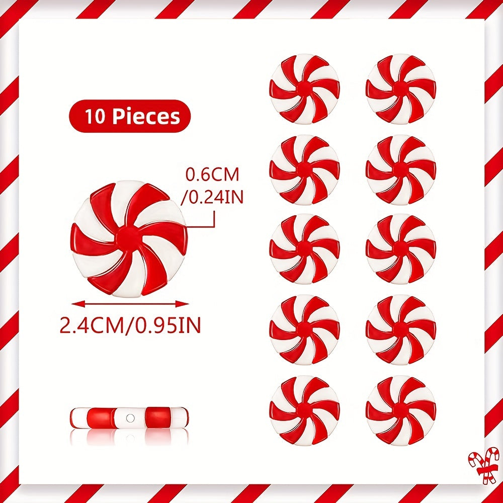 Decoraciones de árbol de Navidad rojas y blancas con charms de bastón de caramelo de menta, paquete de 10, 30 o 50