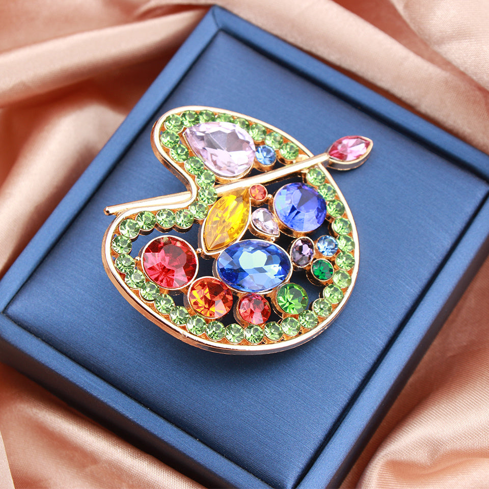 Women's Baroque Style Painter's Palette Brooch with Rhinestones