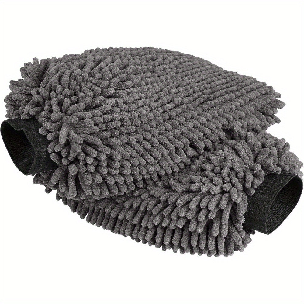 2-Pack Microfiber Car Wash Gloves Gray Blue Green Regular Size