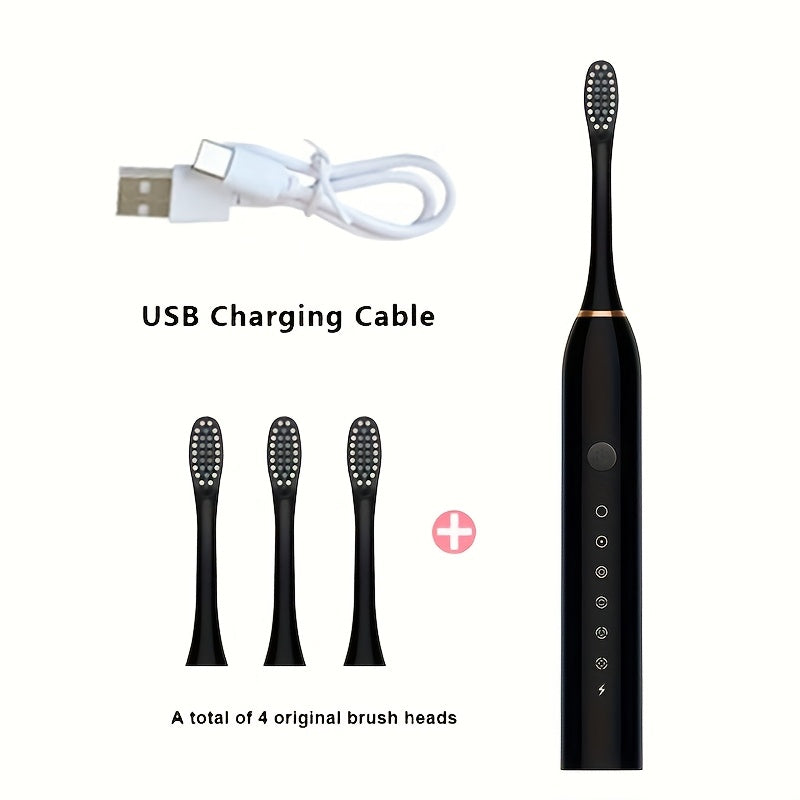 Electric Toothbrush for Adults, Rechargeable, 6 Cleaning Modes, White Black Pink