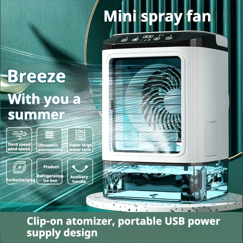 Ventilador USB de alta velocidad con 3 velocidades, 2 funciones de niebla, tanque grande, luces de 7 colores