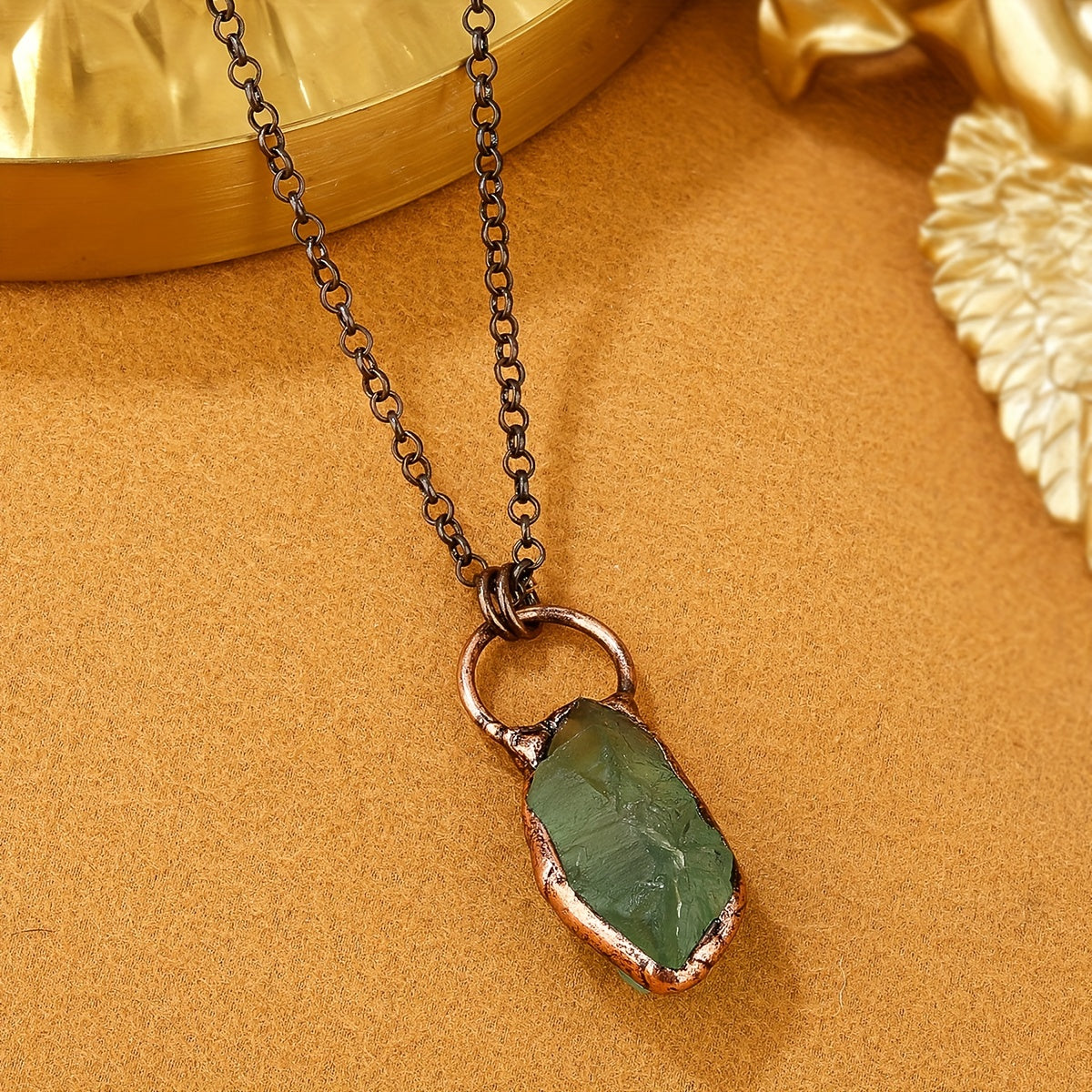 Natural Stone Pendant Necklace for Women Vintage Copper Jewelry Gift