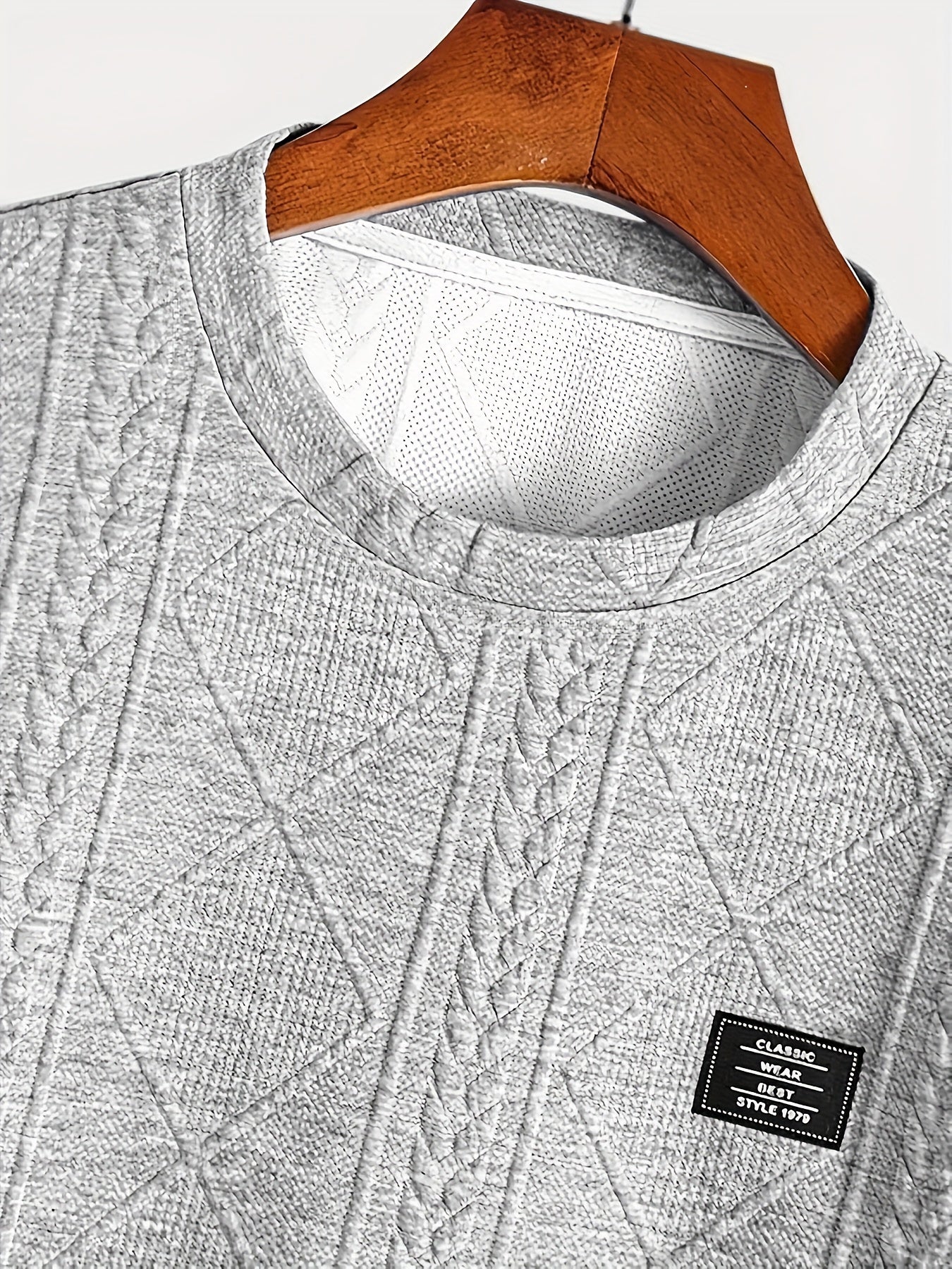 Men's Short Sleeve T-Shirt with Embossed Pattern Made of 100% Polyester Knit Fabric