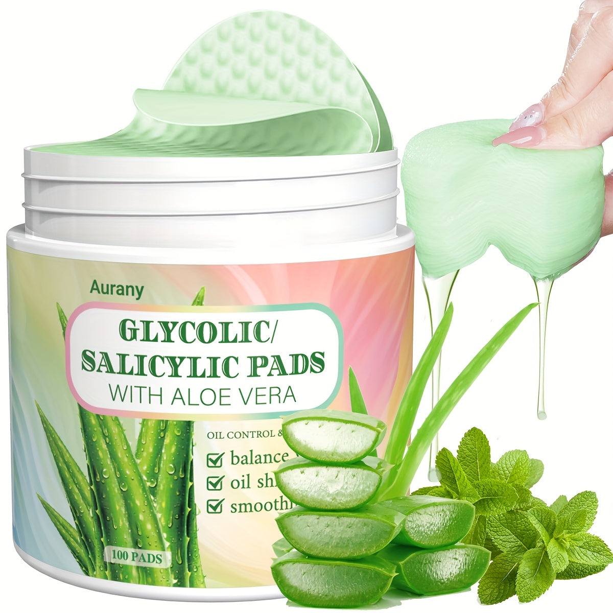 Unisex Facial Cleansing Pads Aloe Vera Glycolic Salicylic Acid Moisturizing Exfoliating Pore Shrinking