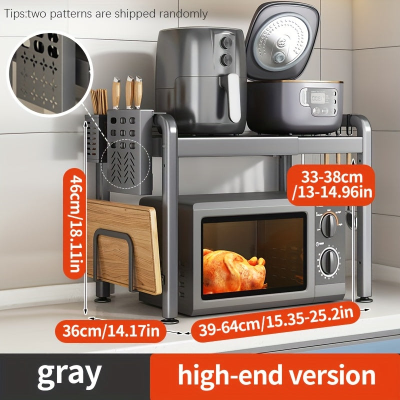 Retractable Microwave Oven Rack Carbon Steel Metal Kitchen Countertop Storage Gray White