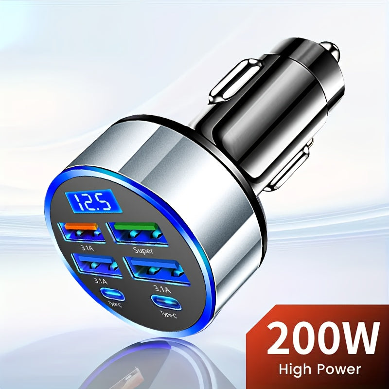 Cargador de coche USB de 6 puertos con carga rápida, adaptador de cargador PD para teléfono