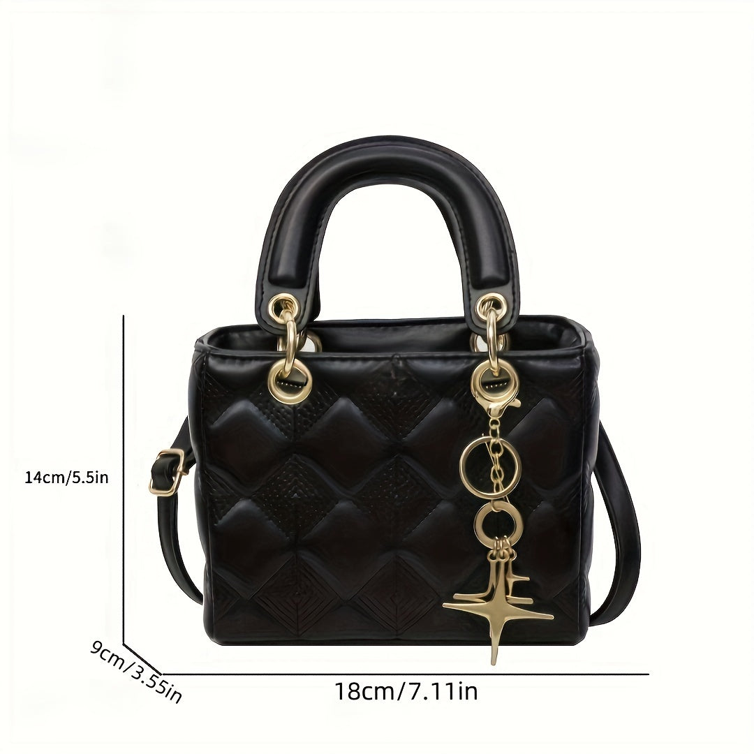 Women's Quilted PU Shoulder Bag Solid Color Zipper Closure for Day and Evening