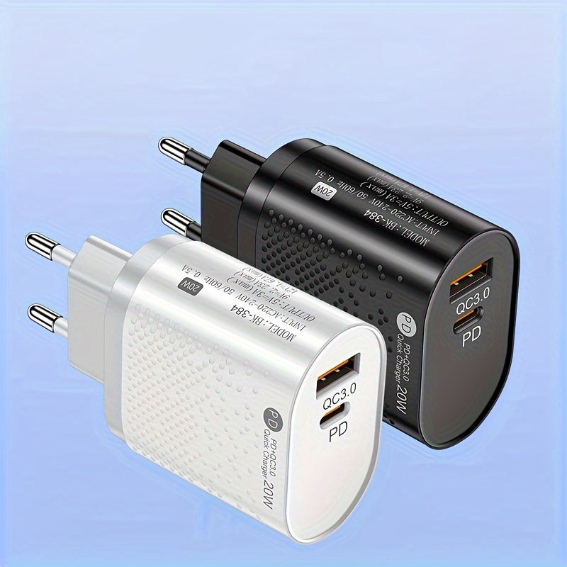 Universal USB-C Fast Wall Charger Dual Port Power Adapter White Black