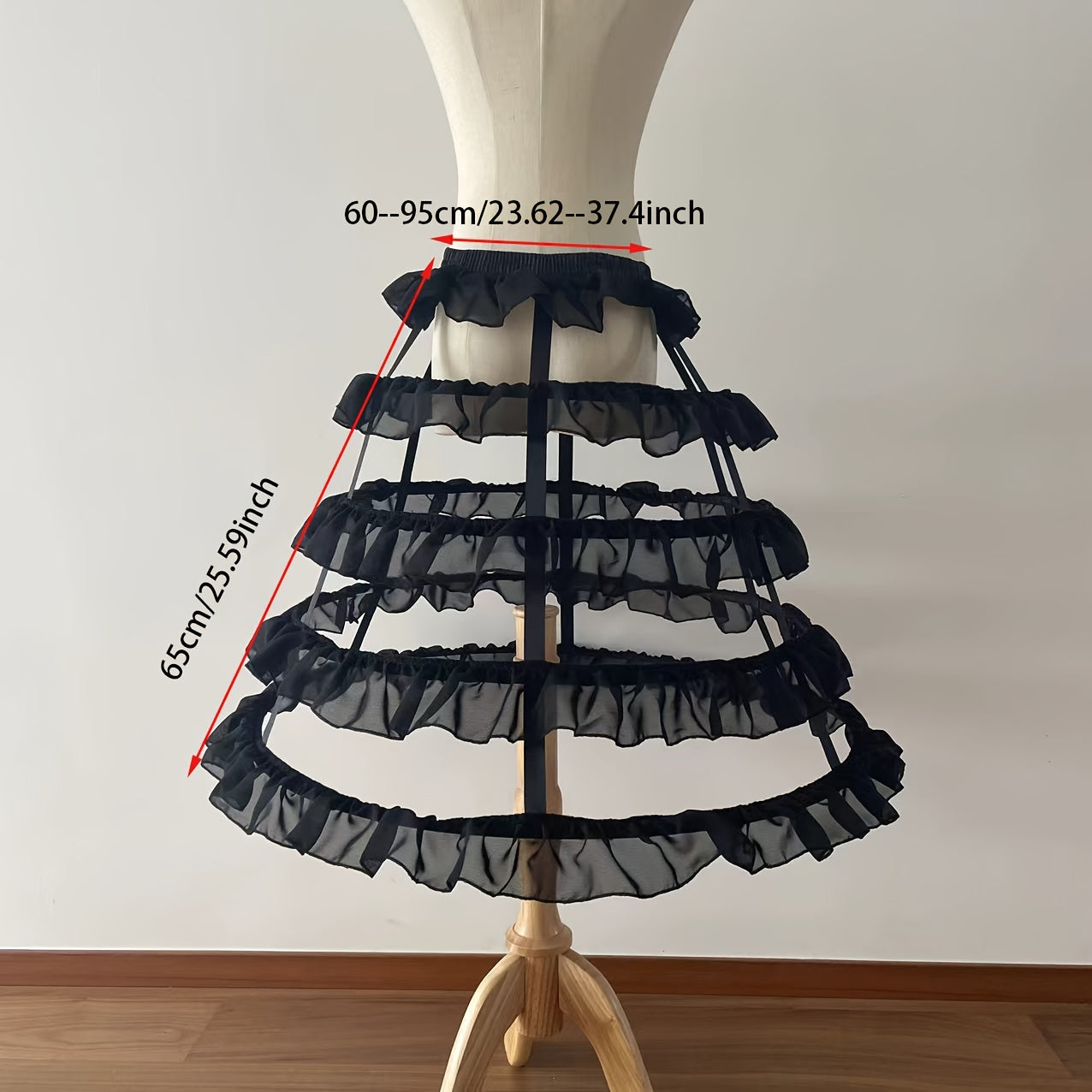 Women's Underskirt with Steel Hoops and Frilly Accent in White or Black for Wedding Dresses and Costumes