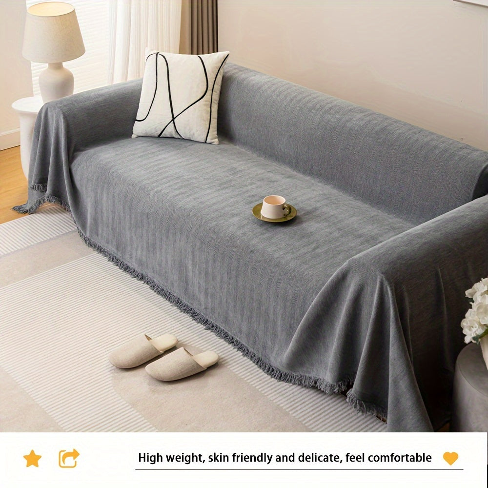 Chenille Sofa Cover with Herringbone Pattern Pet-Friendly Anti-Slip Dustproof Machine Washable Fits Armchair to 4-Seater Living Room