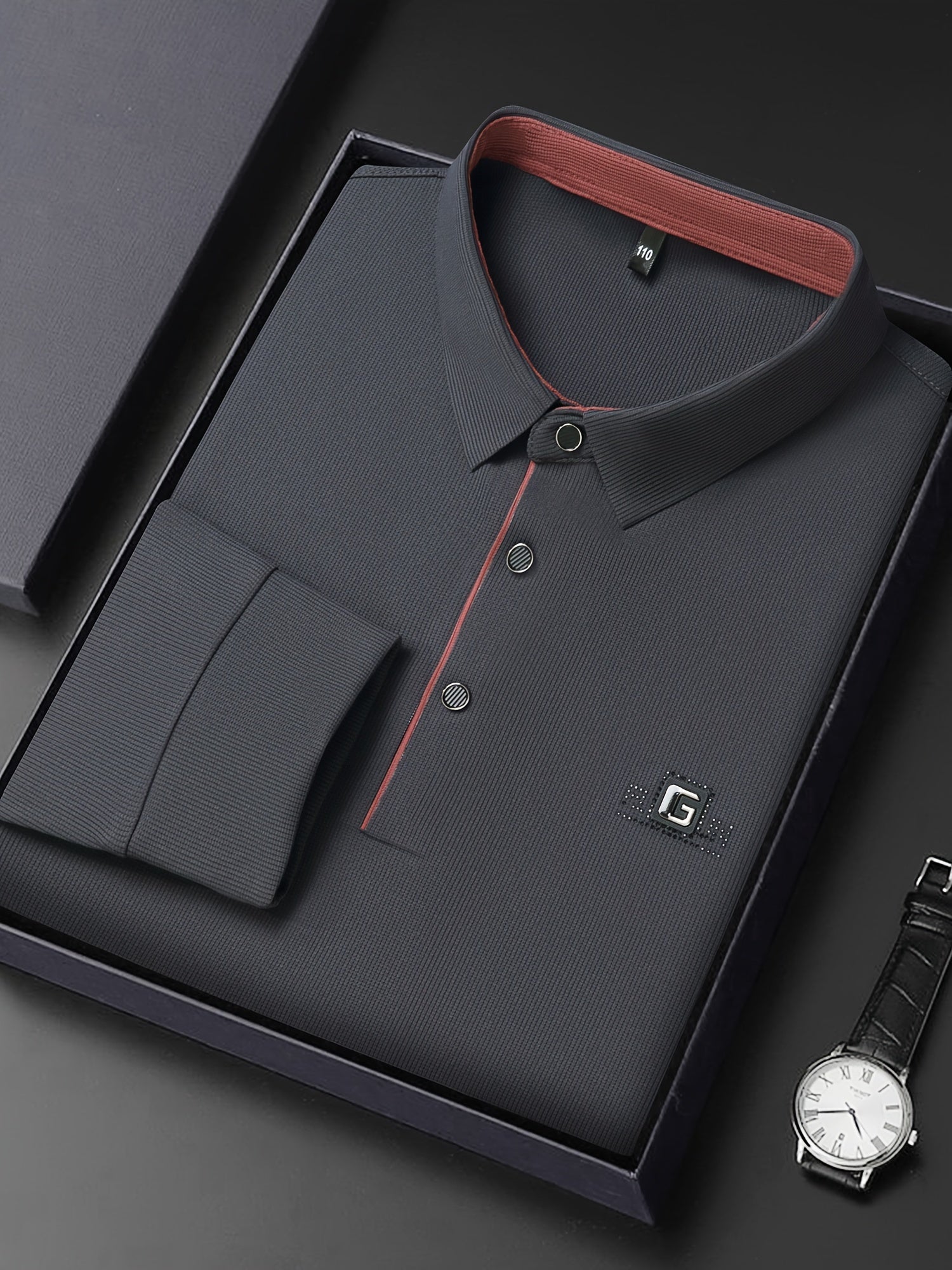 Camisa polo de golf para hombre con cuello de letras y poliéster spandex sólido