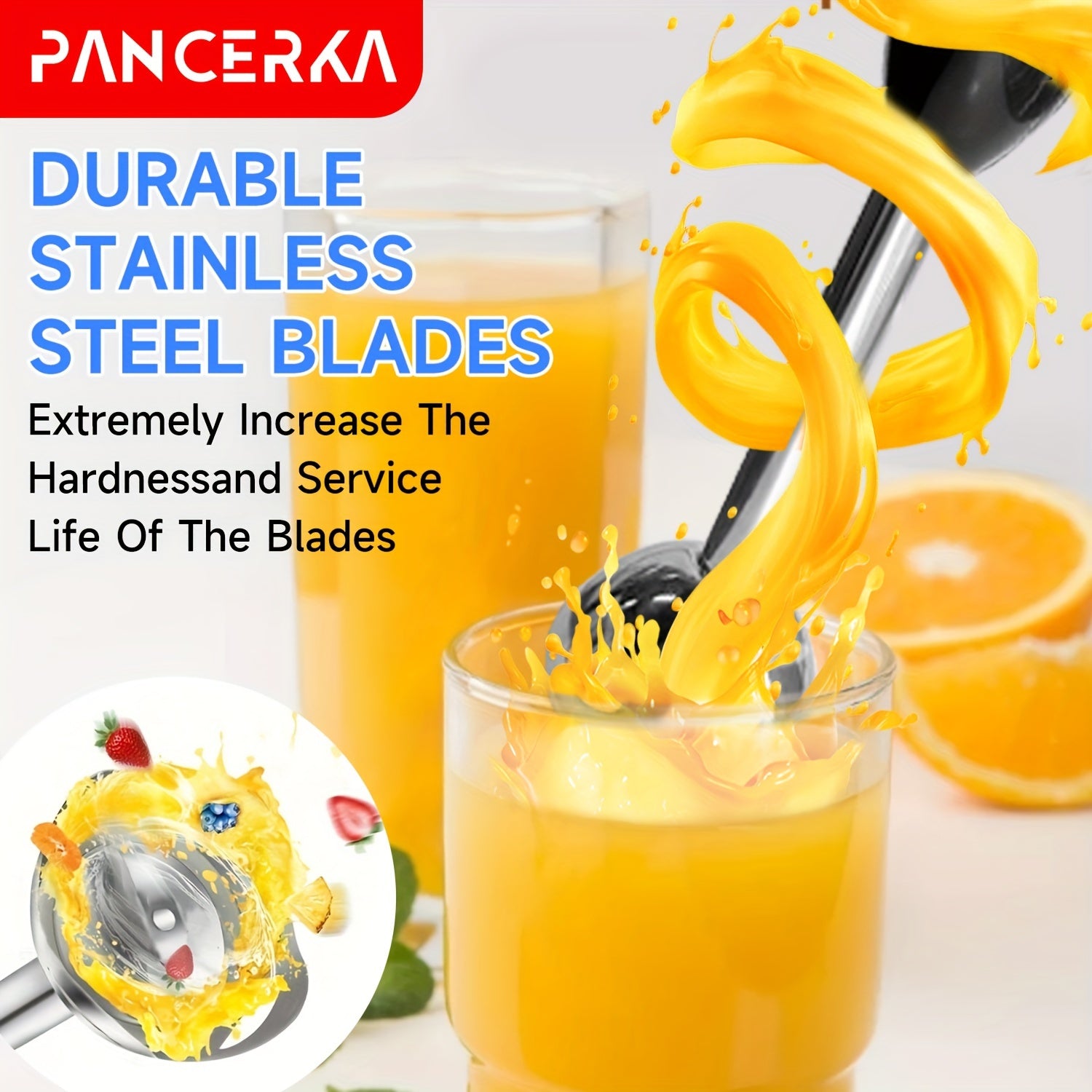 100W Hand Blender Set with Copper Motor Stainless Steel Blades Whisk Frother for Soups Smoothies