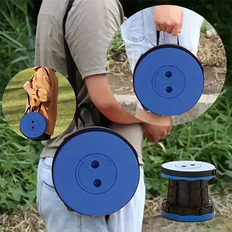 Taburete telescópico plegable portátil negro azul altura ajustable ligero para acampar y senderismo