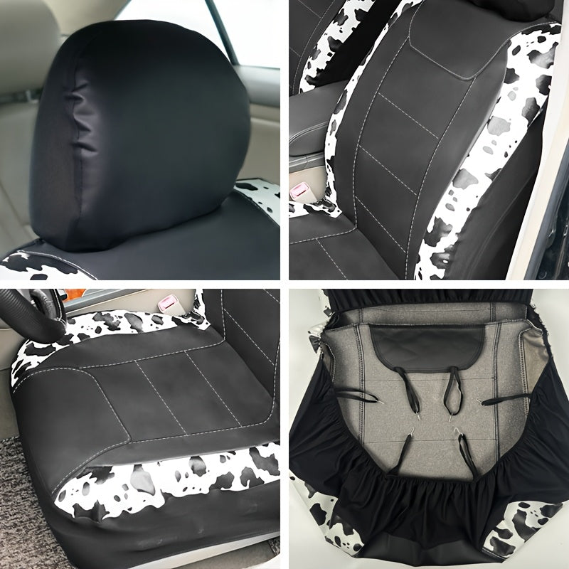 9-Piece Synthetic Leather Car Seat Covers Universal Cow Pattern for All Seasons