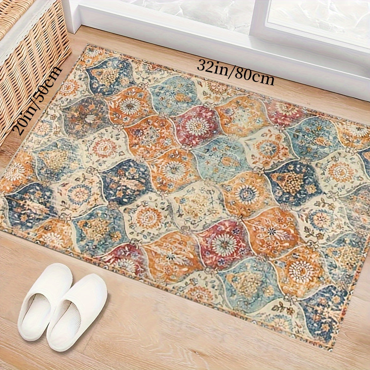 Alfombra de cocina bohemia marroquí antideslizante, absorbente, rectangular, de poliéster, fácil de limpiar