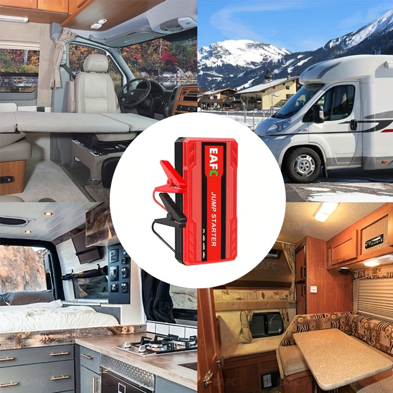 2023 Портативный автомобильный стартер для аккумуляторов RV с LED-освещением для бензиновых автомобилей 12V до 3.0L, USB перезаряжаемый внешний аккумулятор.