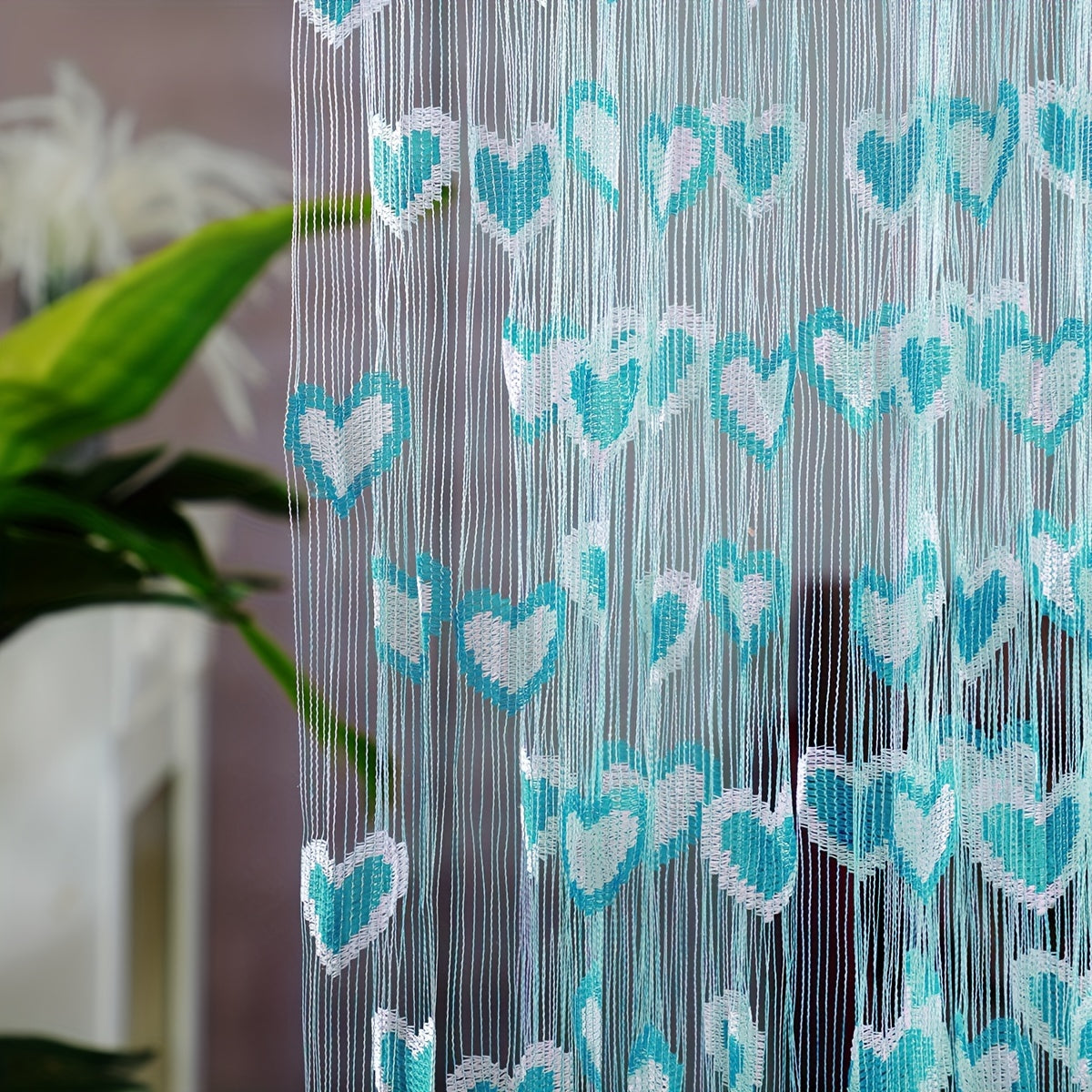 Sheer Curtain Romantic Heart Design Lightweight Polyester for Weddings Home Decor