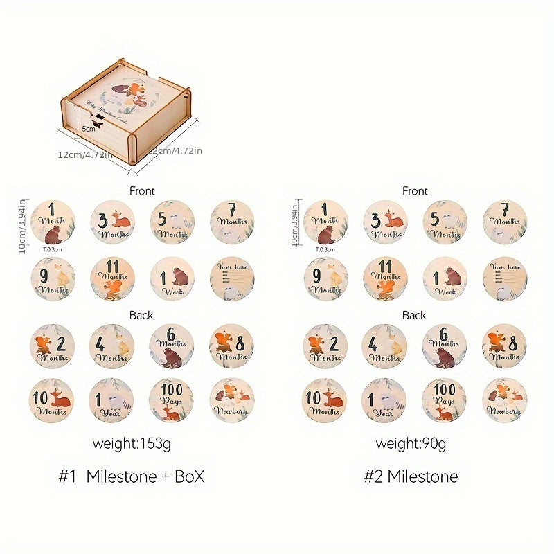 Wooden Baby Milestone Coasters Forest Animals Set for Growth Photos and Memories