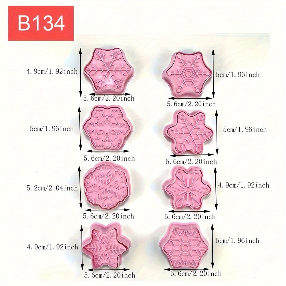 Set of 8 Christmas Cookie Stamp Tools with Snowflake Snowman Deer Santa Tree