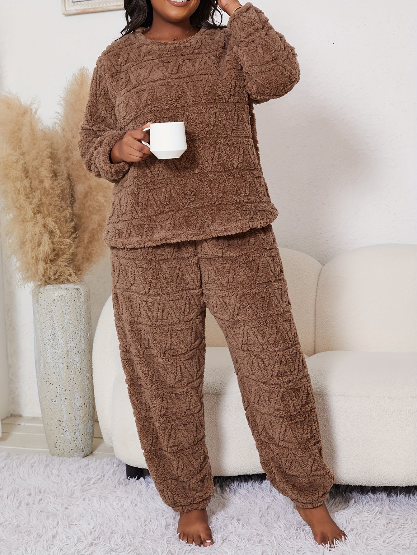 Женский бархатный теплый комплект пижам с топом с длинным рукавом и клетчатыми брюками