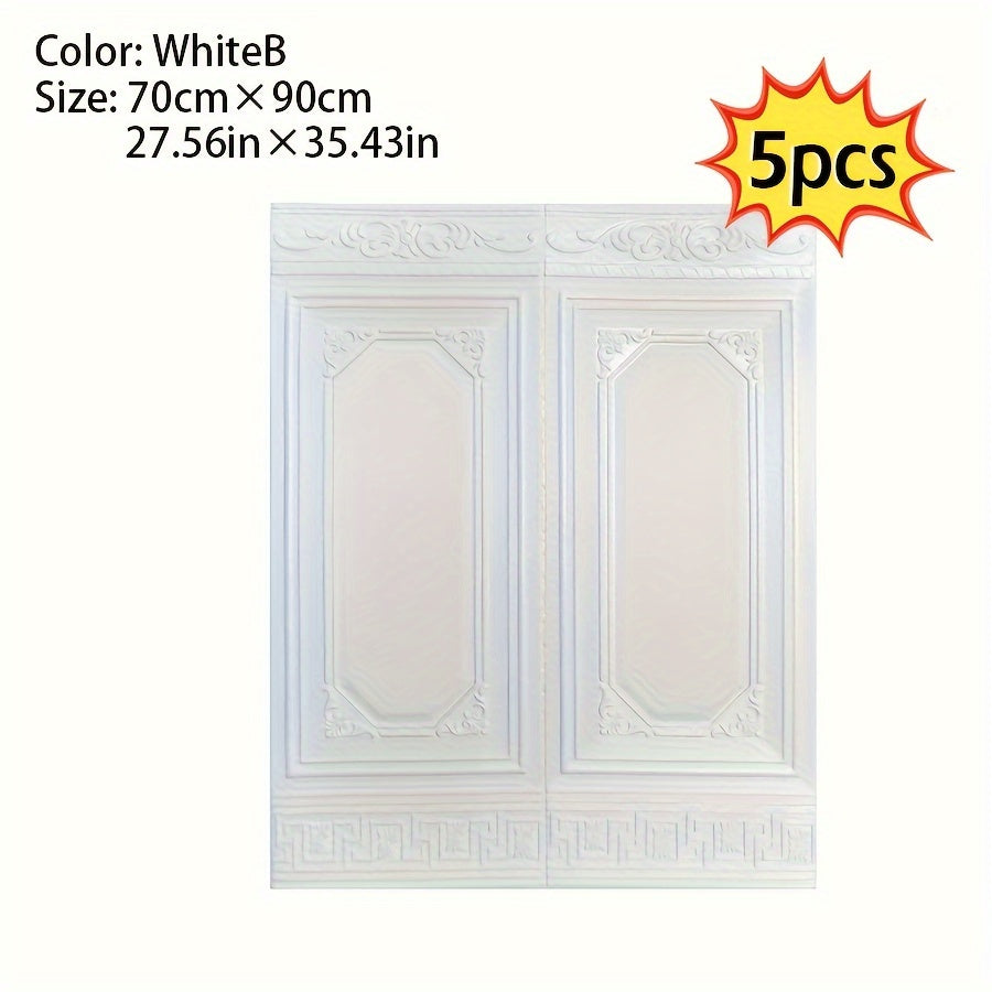 5pcs 3D Textured Self-Adhesive Wall Panels Shapes and Stripes Waterproof Moisture-Proof Wainscot Board for Bedroom